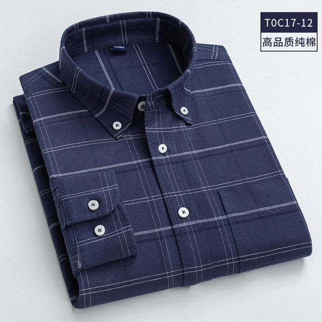 High Quality 100% Cotton Men Oxford Shirt Casual Striped Or Plaid Long-Sleeved Shirts Button Collar Design Regular Fit 4XL 3XL