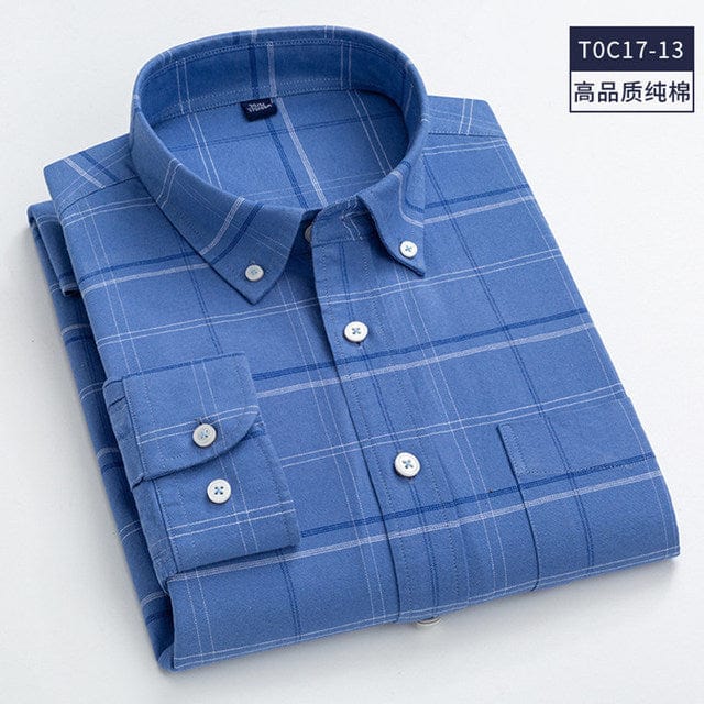 High Quality 100% Cotton Men Oxford Shirt Casual Striped Or Plaid Long-Sleeved Shirts Button Collar Design Regular Fit 4XL 3XL