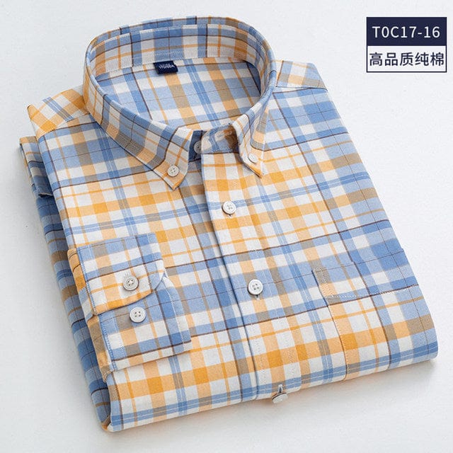 High Quality 100% Cotton Men Oxford Shirt Casual Striped Or Plaid Long-Sleeved Shirts Button Collar Design Regular Fit 4XL 3XL