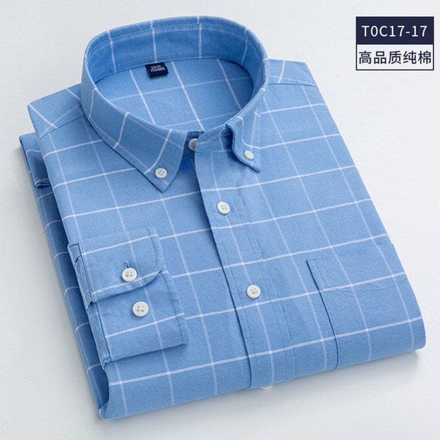 High Quality 100% Cotton Men Oxford Shirt Casual Striped Or Plaid Long-Sleeved Shirts Button Collar Design Regular Fit 4XL 3XL