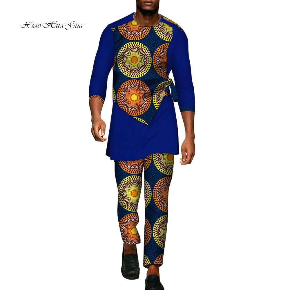 2 Pcs Set Men Dashiki Shirt and Long Pants African Clothes for Men Long Sleeve Shirt and Pants Men African Suits Set WYN94