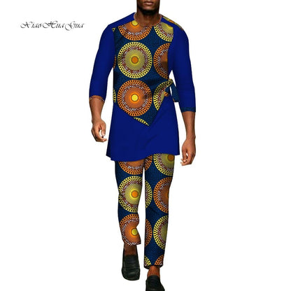 2 Pcs Set Men Dashiki Shirt and Long Pants African Clothes for Men Long Sleeve Shirt and Pants Men African Suits Set WYN94