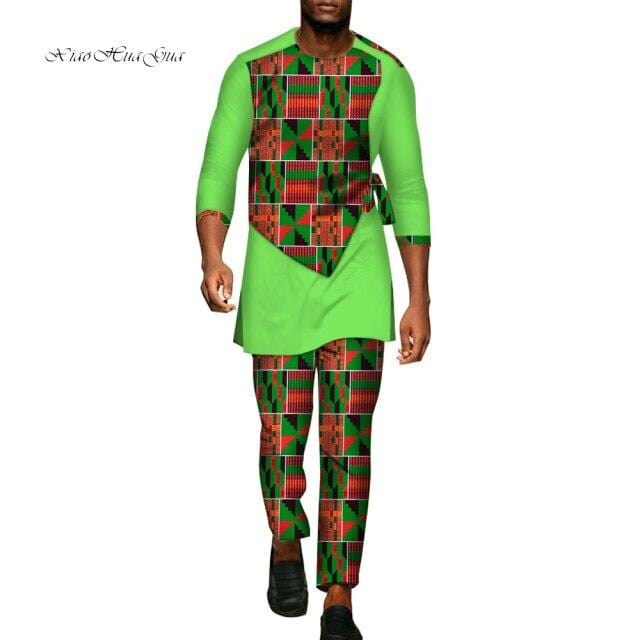 2 Pcs Set Men Dashiki Shirt and Long Pants African Clothes for Men Long Sleeve Shirt and Pants Men African Suits Set WYN94