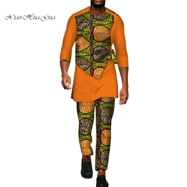 2 Pcs Set Men Dashiki Shirt and Long Pants African Clothes for Men Long Sleeve Shirt and Pants Men African Suits Set WYN94