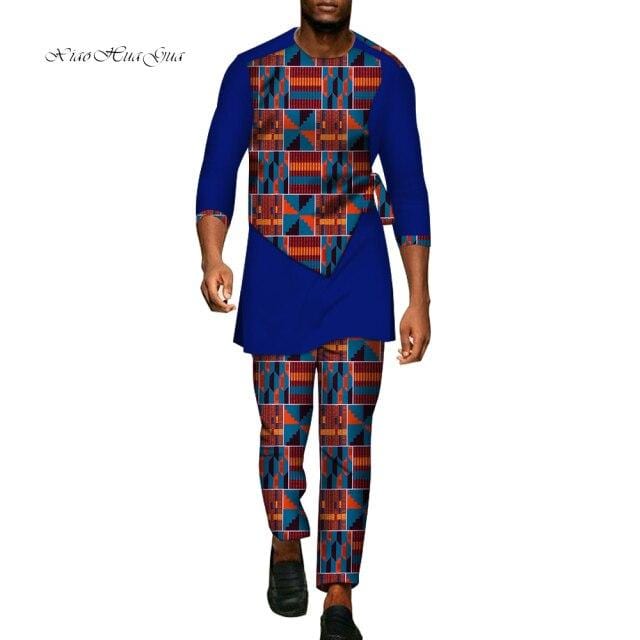 2 Pcs Set Men Dashiki Shirt and Long Pants African Clothes for Men Long Sleeve Shirt and Pants Men African Suits Set WYN94