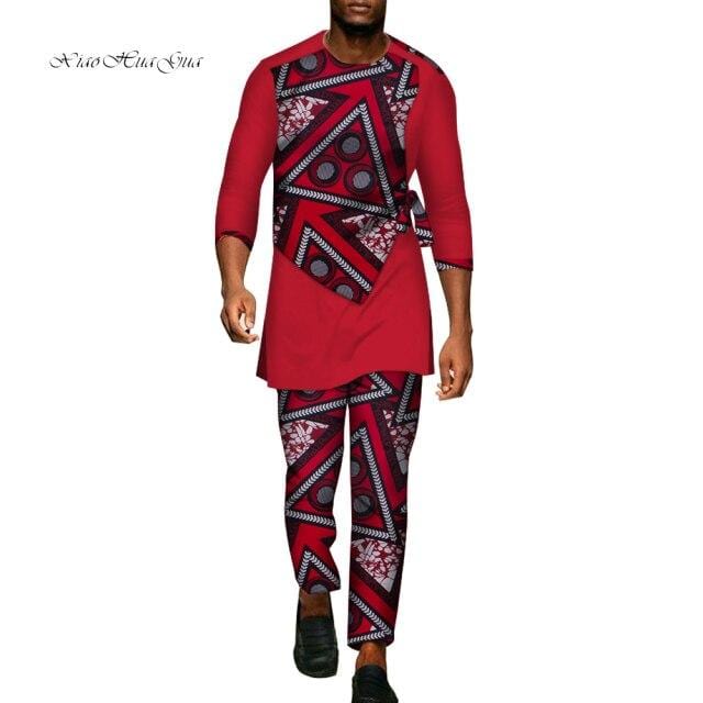 2 Pcs Set Men Dashiki Shirt and Long Pants African Clothes for Men Long Sleeve Shirt and Pants Men African Suits Set WYN94