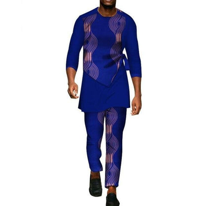 2 Pcs Set Men Dashiki Shirt and Long Pants African Clothes for Men Long Sleeve Shirt and Pants Men African Suits Set WYN94