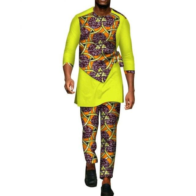 2 Pcs Set Men Dashiki Shirt and Long Pants African Clothes for Men Long Sleeve Shirt and Pants Men African Suits Set WYN94