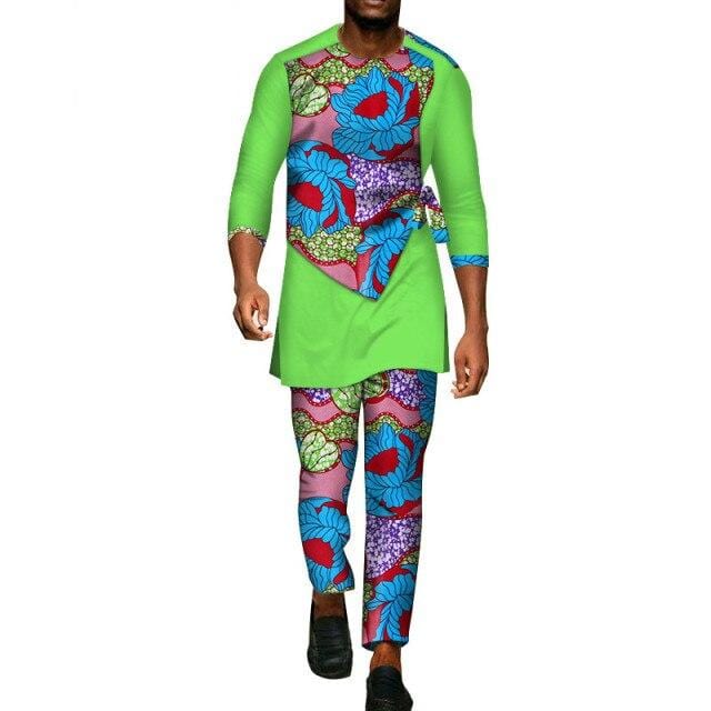 2 Pcs Set Men Dashiki Shirt and Long Pants African Clothes for Men Long Sleeve Shirt and Pants Men African Suits Set WYN94