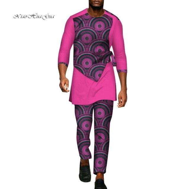 2 Pcs Set Men Dashiki Shirt and Long Pants African Clothes for Men Long Sleeve Shirt and Pants Men African Suits Set WYN94