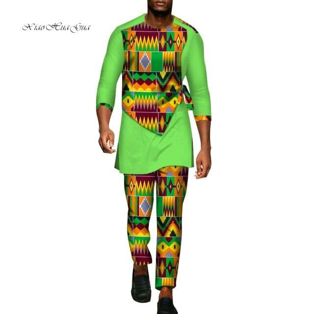 2 Pcs Set Men Dashiki Shirt and Long Pants African Clothes for Men Long Sleeve Shirt and Pants Men African Suits Set WYN94