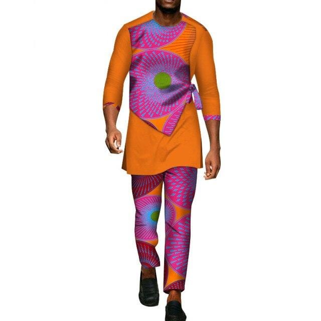 2 Pcs Set Men Dashiki Shirt and Long Pants African Clothes for Men Long Sleeve Shirt and Pants Men African Suits Set WYN94