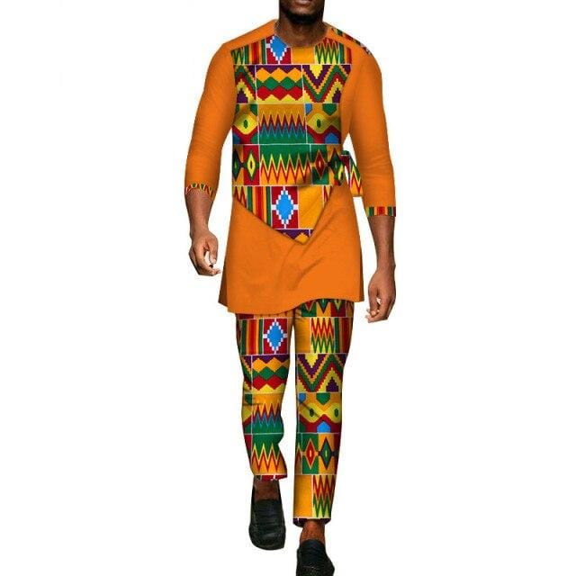 2 Pcs Set Men Dashiki Shirt and Long Pants African Clothes for Men Long Sleeve Shirt and Pants Men African Suits Set WYN94