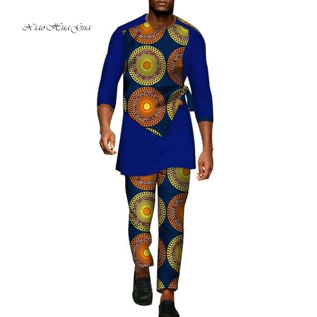 2 Pcs Set Men Dashiki Shirt and Long Pants African Clothes for Men Long Sleeve Shirt and Pants Men African Suits Set WYN94