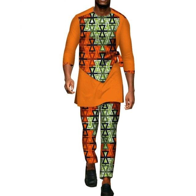 2 Pcs Set Men Dashiki Shirt and Long Pants African Clothes for Men Long Sleeve Shirt and Pants Men African Suits Set WYN94