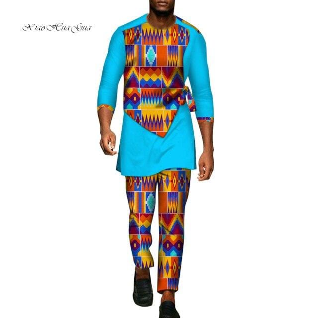 2 Pcs Set Men Dashiki Shirt and Long Pants African Clothes for Men Long Sleeve Shirt and Pants Men African Suits Set WYN94