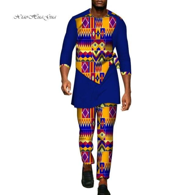 2 Pcs Set Men Dashiki Shirt and Long Pants African Clothes for Men Long Sleeve Shirt and Pants Men African Suits Set WYN94