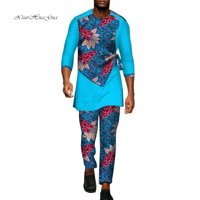 2 Pcs Set Men Dashiki Shirt and Long Pants African Clothes for Men Long Sleeve Shirt and Pants Men African Suits Set WYN94