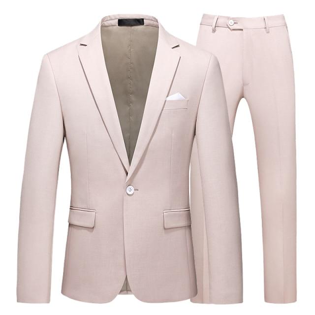 Men's Suit Jacket with Pant Candy Colors Slim Fit Formal Business Work Wedding Stage Tuxedo Groomsman White Pink Red Suits Sets