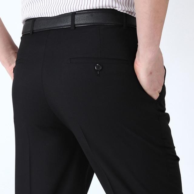 Summer Men Business Thin Silk Pants 29-56 Male Big Size Formal Classic Black Breathable Office Baggy Suit Trousers For Mens