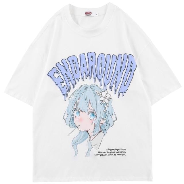 Aolamegs T-shirt Men Green Hair Girl Cartoon Anime Printed O-Neck Streetwear Japanese Harajuku Fashion Tops Men Clothing Summer