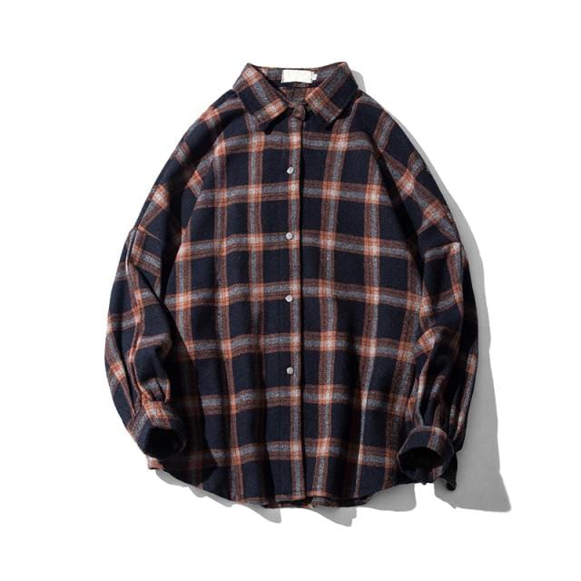 LAPPSTER Men Harajuku Color Block Plaid Shirt 2021 Mens Streetwear Thick Shirts Long Sleeve Male Vintage Korean Fashions Clothes