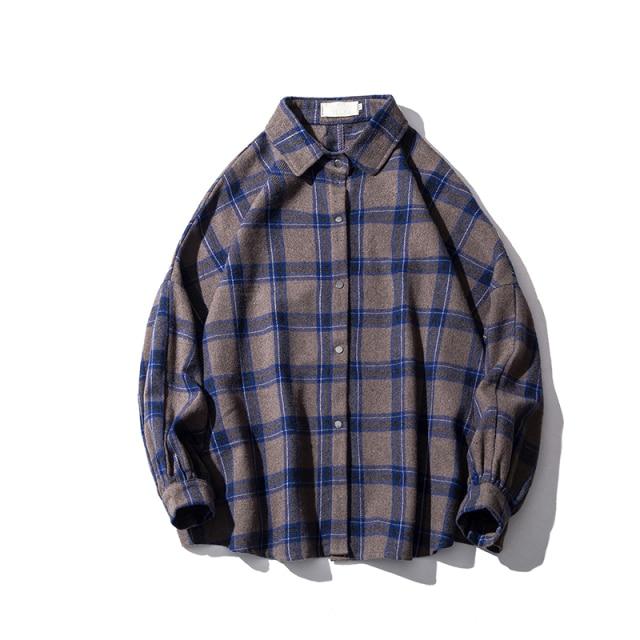LAPPSTER Men Harajuku Color Block Plaid Shirt 2021 Mens Streetwear Thick Shirts Long Sleeve Male Vintage Korean Fashions Clothes
