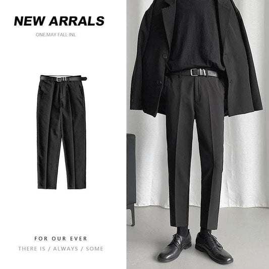 Korean Style Suit Pants Men's Slim Fashion Solid Color Business Society Dress Pants Men Streetwear Wild Straight Pants Mens