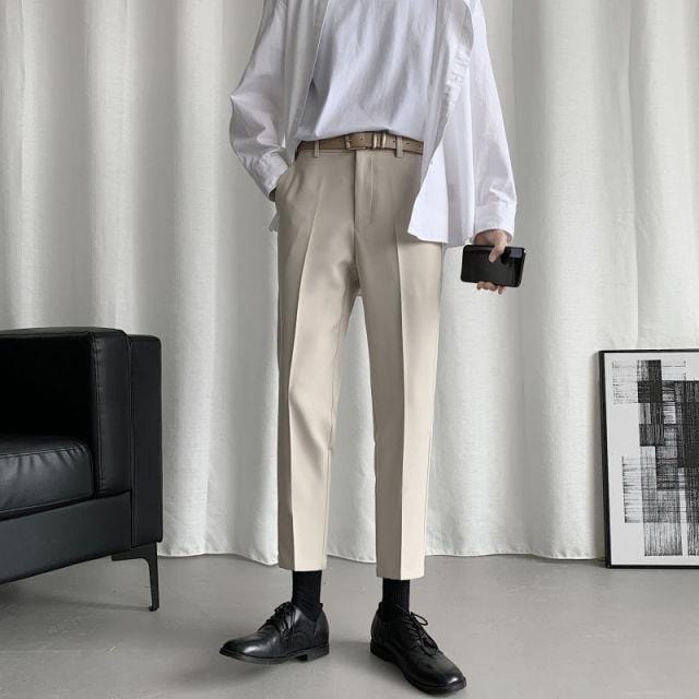 Korean Style Suit Pants Men's Slim Fashion Solid Color Business Society Dress Pants Men Streetwear Wild Straight Pants Mens