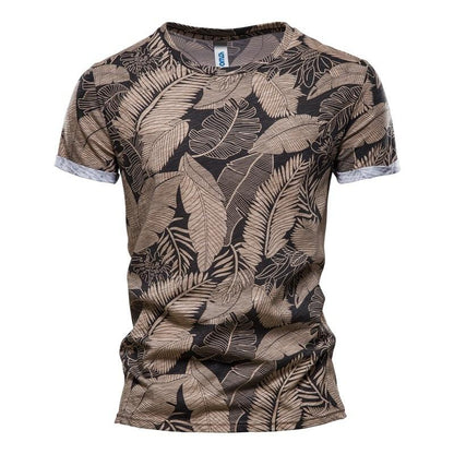 AIOPESON 2021 New Summer Leaf Printed T Shirts Men O-neck 100% Cotton Short-sleeved Men's T-Shirt Summer Male Tops Tee Shirts