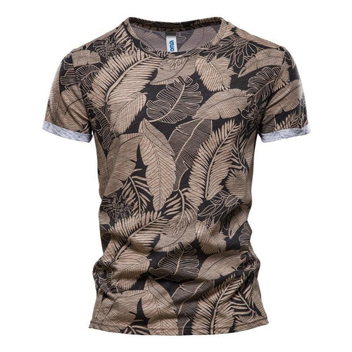 AIOPESON 2021 New Summer Leaf Printed T Shirts Men O-neck 100% Cotton Short-sleeved Men's T-Shirt Summer Male Tops Tee Shirts