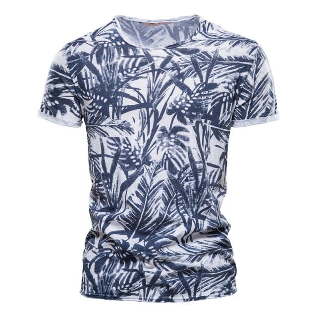 AIOPESON 2021 New Summer Leaf Printed T Shirts Men O-neck 100% Cotton Short-sleeved Men's T-Shirt Summer Male Tops Tee Shirts