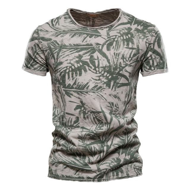 AIOPESON 2021 New Summer Leaf Printed T Shirts Men O-neck 100% Cotton Short-sleeved Men's T-Shirt Summer Male Tops Tee Shirts