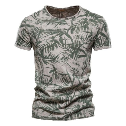 AIOPESON 2021 New Summer Leaf Printed T Shirts Men O-neck 100% Cotton Short-sleeved Men's T-Shirt Summer Male Tops Tee Shirts