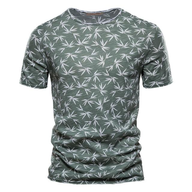 AIOPESON 2021 New Summer Leaf Printed T Shirts Men O-neck 100% Cotton Short-sleeved Men's T-Shirt Summer Male Tops Tee Shirts