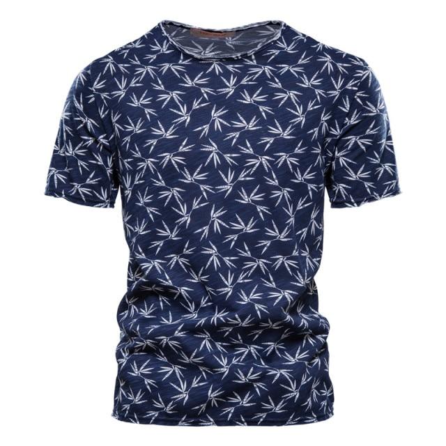 AIOPESON 2021 New Summer Leaf Printed T Shirts Men O-neck 100% Cotton Short-sleeved Men's T-Shirt Summer Male Tops Tee Shirts