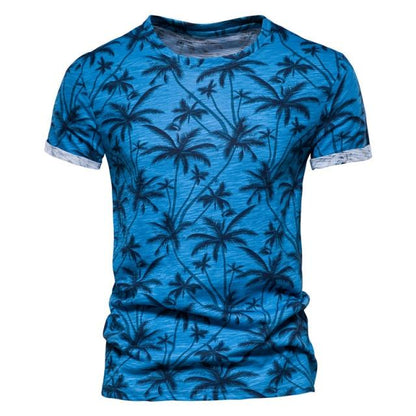 AIOPESON 2021 New Summer Leaf Printed T Shirts Men O-neck 100% Cotton Short-sleeved Men's T-Shirt Summer Male Tops Tee Shirts