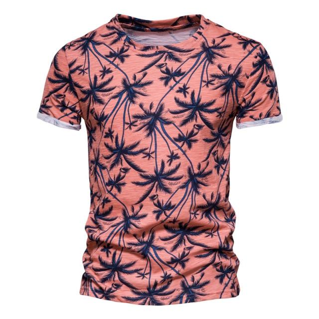 AIOPESON 2021 New Summer Leaf Printed T Shirts Men O-neck 100% Cotton Short-sleeved Men's T-Shirt Summer Male Tops Tee Shirts
