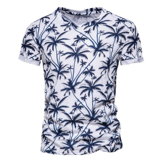AIOPESON 2021 New Summer Leaf Printed T Shirts Men O-neck 100% Cotton Short-sleeved Men's T-Shirt Summer Male Tops Tee Shirts
