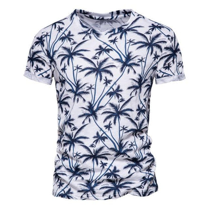 AIOPESON 2021 New Summer Leaf Printed T Shirts Men O-neck 100% Cotton Short-sleeved Men's T-Shirt Summer Male Tops Tee Shirts