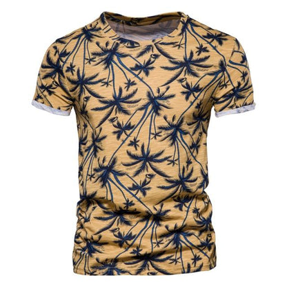 AIOPESON 2021 New Summer Leaf Printed T Shirts Men O-neck 100% Cotton Short-sleeved Men's T-Shirt Summer Male Tops Tee Shirts