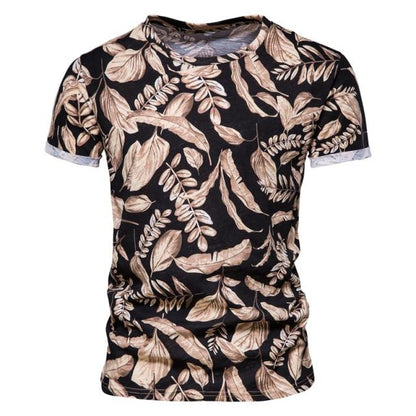 AIOPESON 2021 New Summer Leaf Printed T Shirts Men O-neck 100% Cotton Short-sleeved Men's T-Shirt Summer Male Tops Tee Shirts