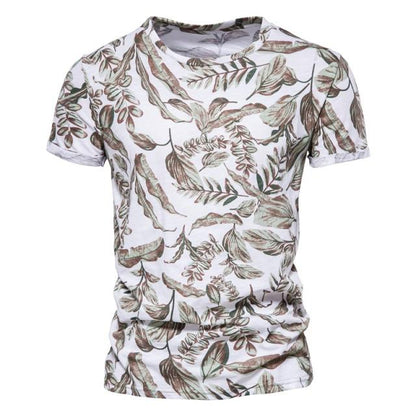 AIOPESON 2021 New Summer Leaf Printed T Shirts Men O-neck 100% Cotton Short-sleeved Men's T-Shirt Summer Male Tops Tee Shirts