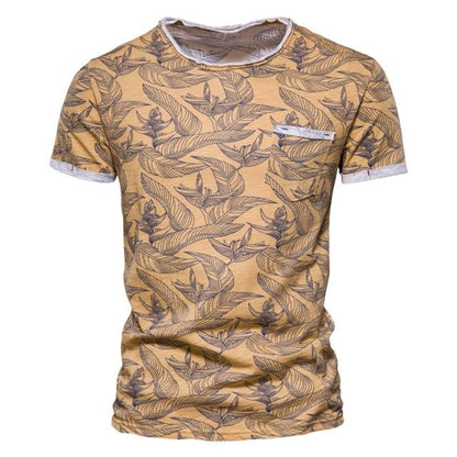 AIOPESON 2021 New Summer Leaf Printed T Shirts Men O-neck 100% Cotton Short-sleeved Men's T-Shirt Summer Male Tops Tee Shirts
