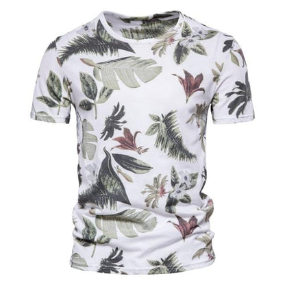 AIOPESON 2021 New Summer Leaf Printed T Shirts Men O-neck 100% Cotton Short-sleeved Men's T-Shirt Summer Male Tops Tee Shirts