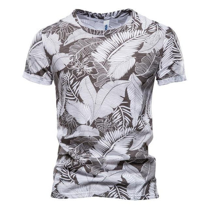 AIOPESON 2021 New Summer Leaf Printed T Shirts Men O-neck 100% Cotton Short-sleeved Men's T-Shirt Summer Male Tops Tee Shirts
