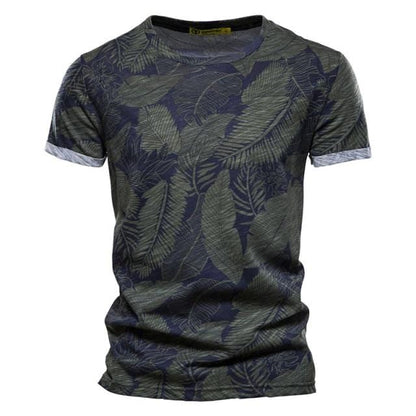 AIOPESON 2021 New Summer Leaf Printed T Shirts Men O-neck 100% Cotton Short-sleeved Men's T-Shirt Summer Male Tops Tee Shirts