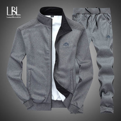 Autumn Tracksuit Men  Sportswear Fashion Mens Set Two Pieces Zipper Warm Sweatshirt Jacket+Sweatpants Moleton Masculino Sets