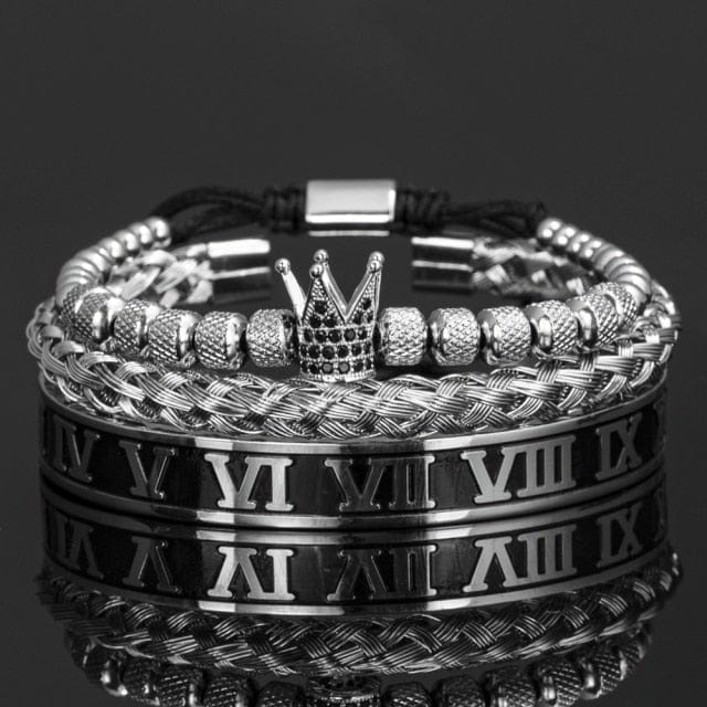 Luxury Crown Handmade Men Enamel Roman Numeral Bangles Hemp Rope Buckle Open Stainless Steel Micro Pave CZ Luxury Jewelry