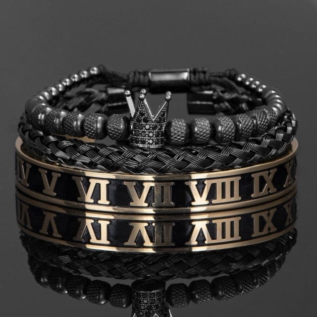 Luxury Crown Handmade Men Enamel Roman Numeral Bangles Hemp Rope Buckle Open Stainless Steel Micro Pave CZ Luxury Jewelry